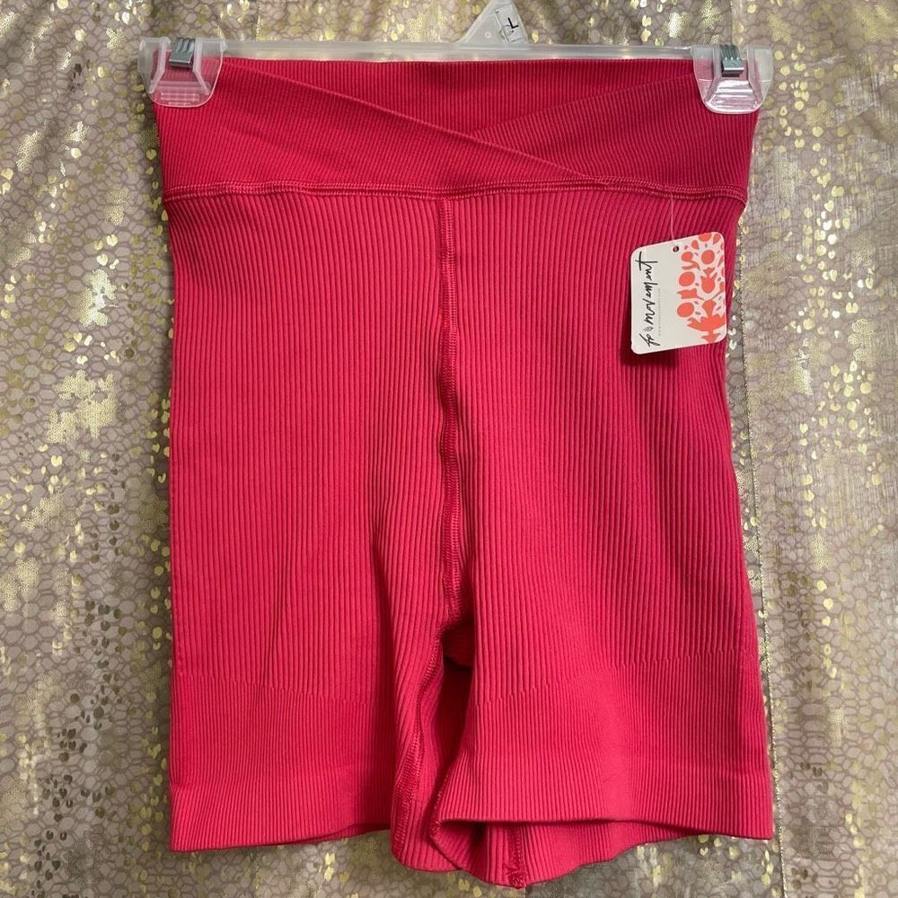Free People Movement Free Throw Ribbed Hot Pink Bike Shorts Passion Fruit XS